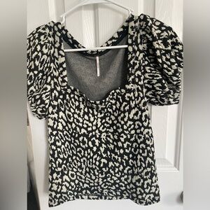 Free People leopard print puff sleeve top